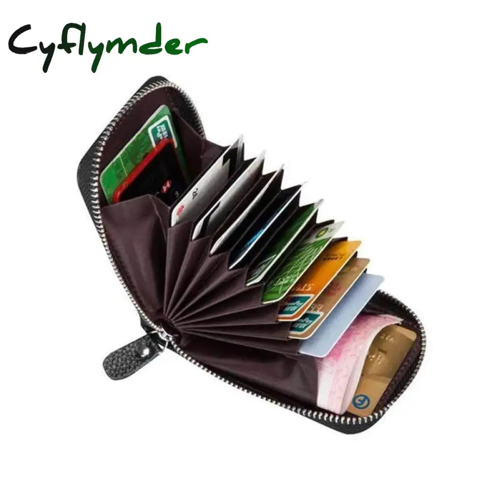 Cyflymder Men’s Wallet Genuine Pu Leather Credit Card Holder Rfid Blocking Zipper Pocket Men Bag