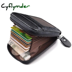 Cyflymder Men’s Wallet Genuine Pu Leather Credit Card Holder Rfid Blocking Zipper Pocket Men Bag