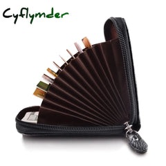 Cyflymder Men’s Wallet Genuine Pu Leather Credit Card Holder Rfid Blocking Zipper Pocket Men Bag