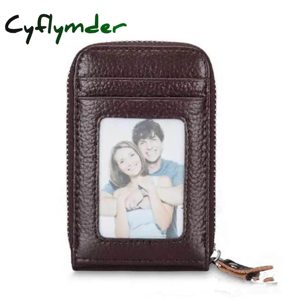 Cyflymder Men’s Wallet Genuine Pu Leather Credit Card Holder Rfid Blocking Zipper Pocket Men Bag