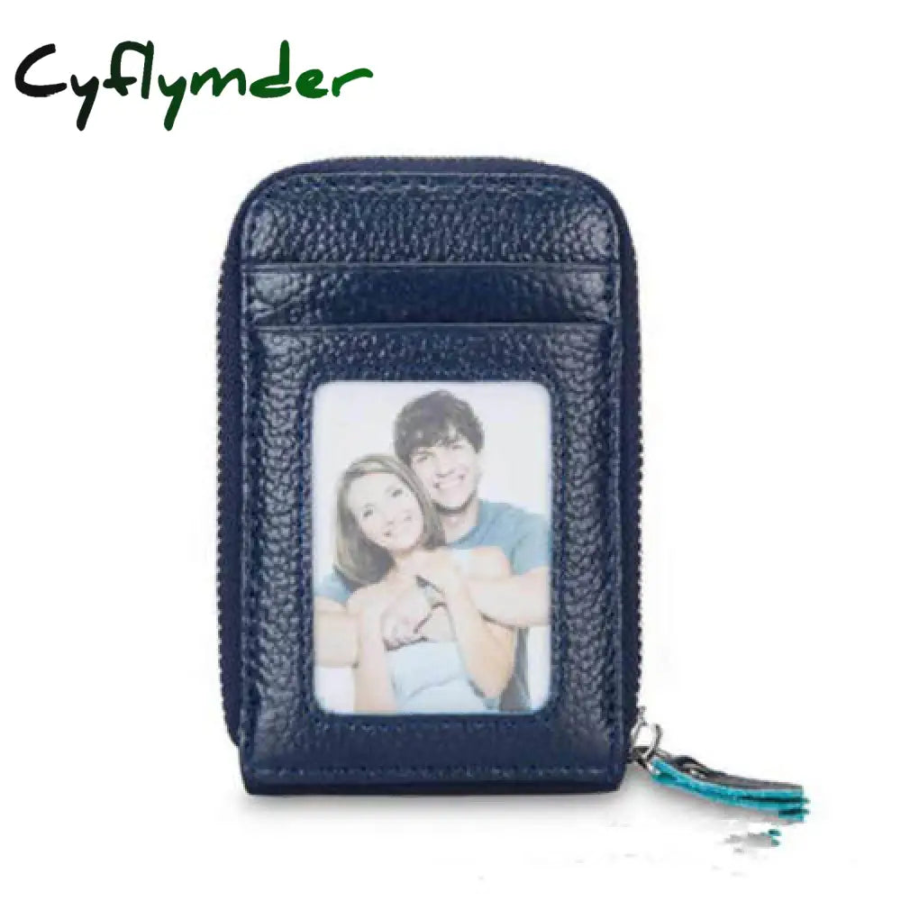 Cyflymder Men’s Wallet Genuine Pu Leather Credit Card Holder Rfid Blocking Zipper Pocket Men Bag