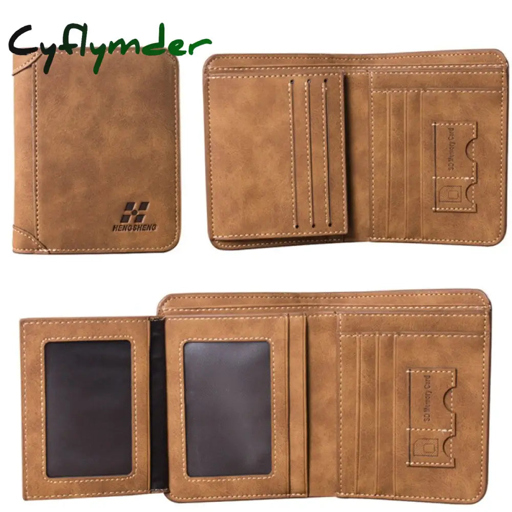 Cyflymder Men’s Wallet Leather Billfold Slim Hipster Cowhide Credit Card/Id Holders Inserts Coin