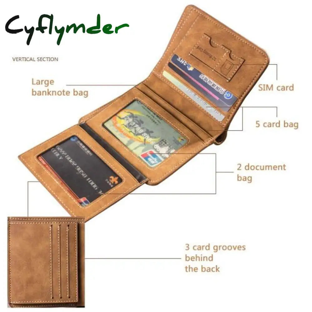 Cyflymder Men’s Wallet Leather Billfold Slim Hipster Cowhide Credit Card/Id Holders Inserts Coin