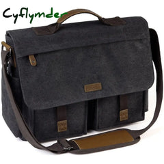 Cyflymder Messenger Bag For Men Vintage Water Resistant Waxed Canvas 15.6 Inch Laptop Briefcase