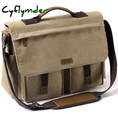 Cyflymder Messenger Bag For Men Vintage Water Resistant Waxed Canvas 15.6 Inch Laptop Briefcase