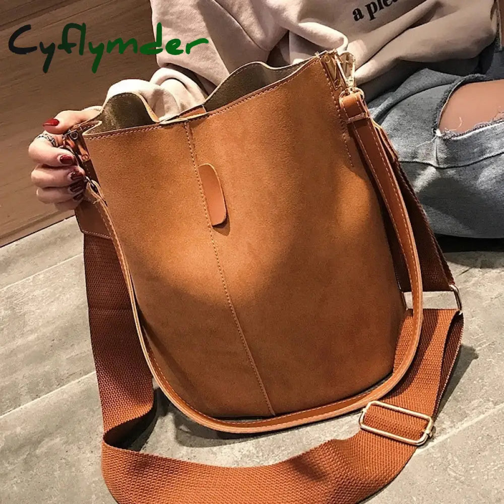 Cyflymder Messenger Bag Women Bucket Shoulder Bag Large Capacity Vintage Matte Pu Leather Lady