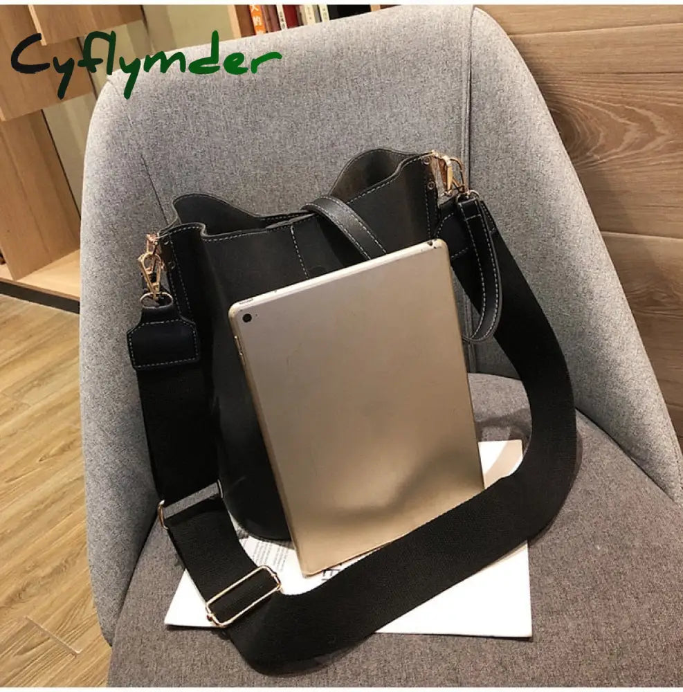 Cyflymder Messenger Bag Women Bucket Shoulder Bag Large Capacity Vintage Matte Pu Leather Lady