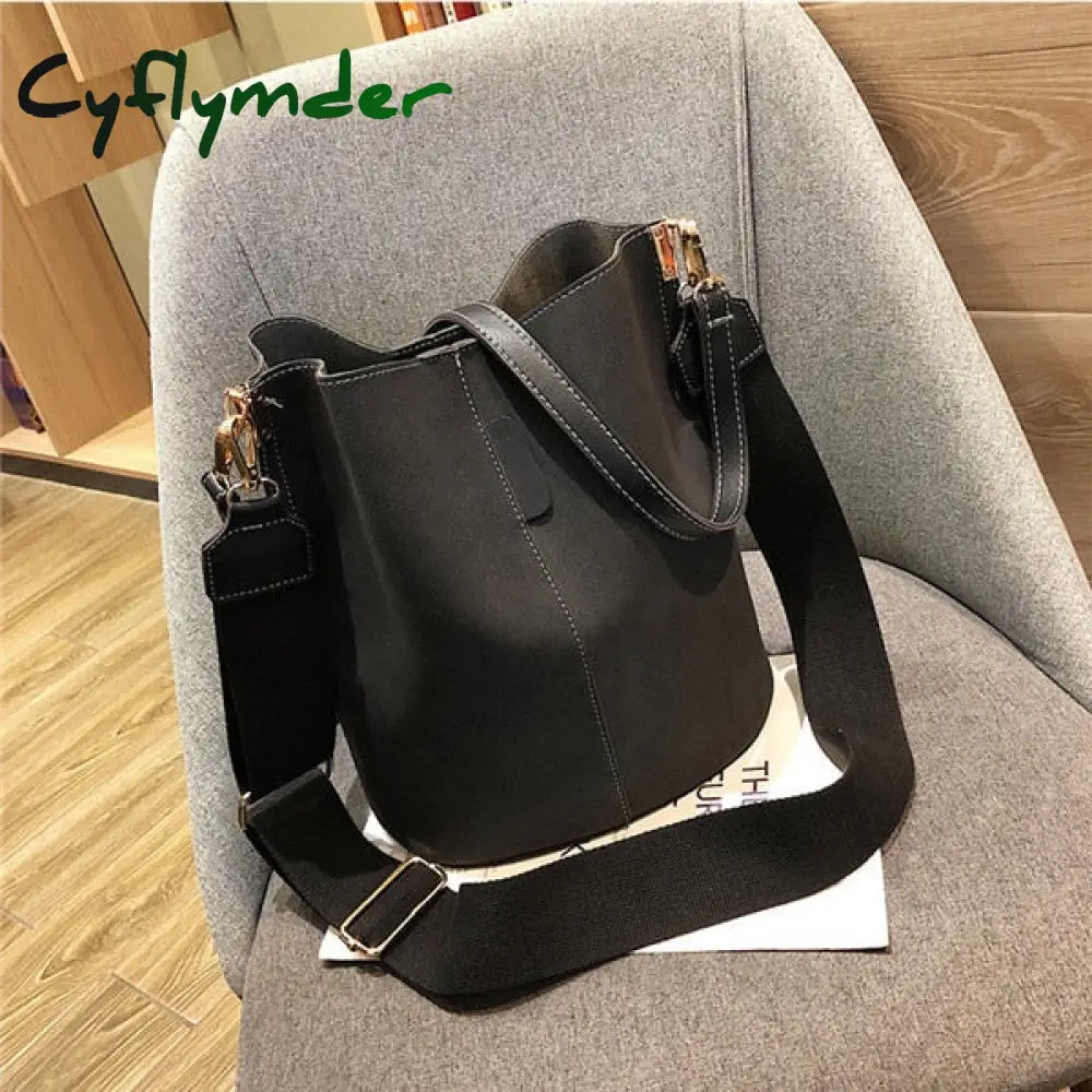 Cyflymder Messenger Bag Women Bucket Shoulder Bag Large Capacity Vintage Matte Pu Leather Lady