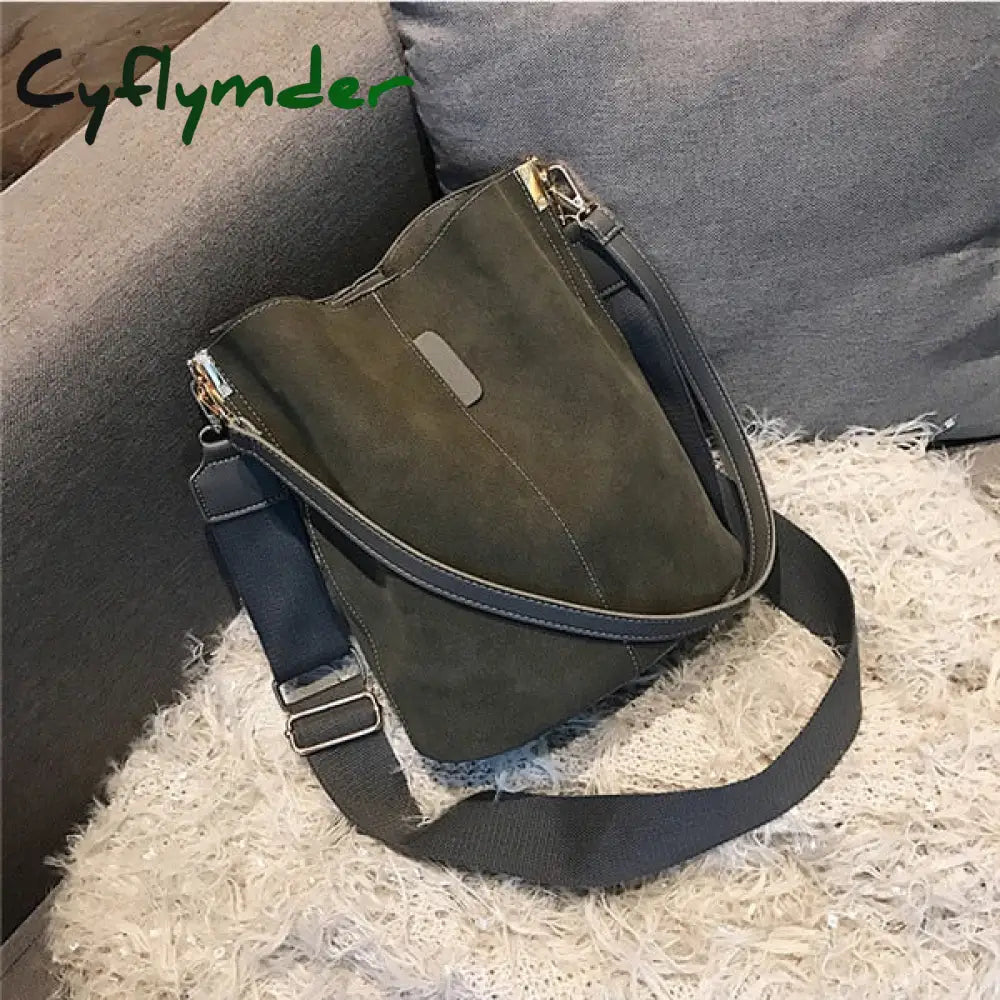 Cyflymder Messenger Bag Women Bucket Shoulder Bag Large Capacity Vintage Matte Pu Leather Lady