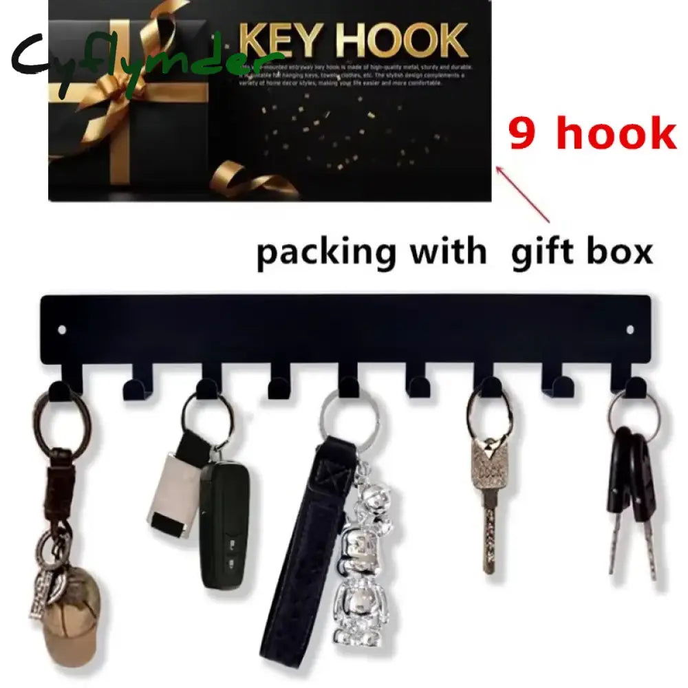 Cyflymder Metal Key Holder Home Wall Hooks Organizer Door Entryway Hallway Kitchen Wall Bedroom Decor Rack with 7/9