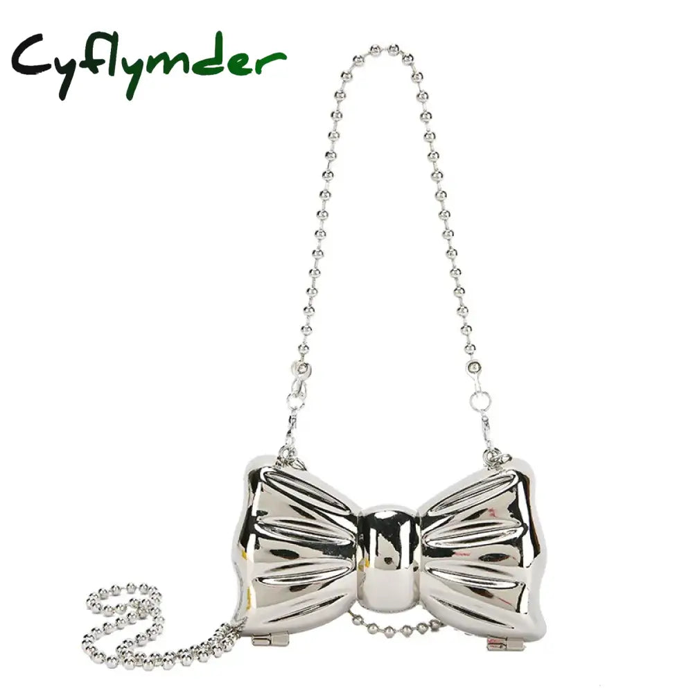 Cyflymder Metal Mini Bow Crossbody Bags For Women Fashion Silver Gold Shoulder Bag Women Bags Clutch Bag Lipstick