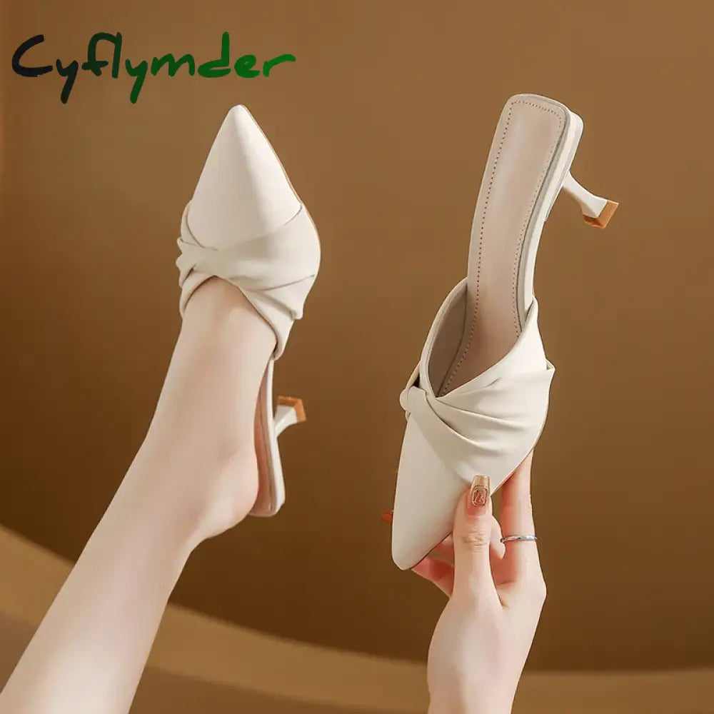 Cyflymder Mid Heel Hoof Heels Modern Slippers Summer Outside Ladies Shoes Hot Sale Shallow Solid Sexy Women’s Slippers