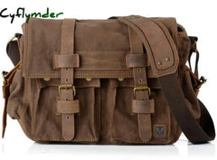 Cyflymder Military Canvas + Genuine Leather Men Messenger Bag Shoulder Men Crossbody Casual