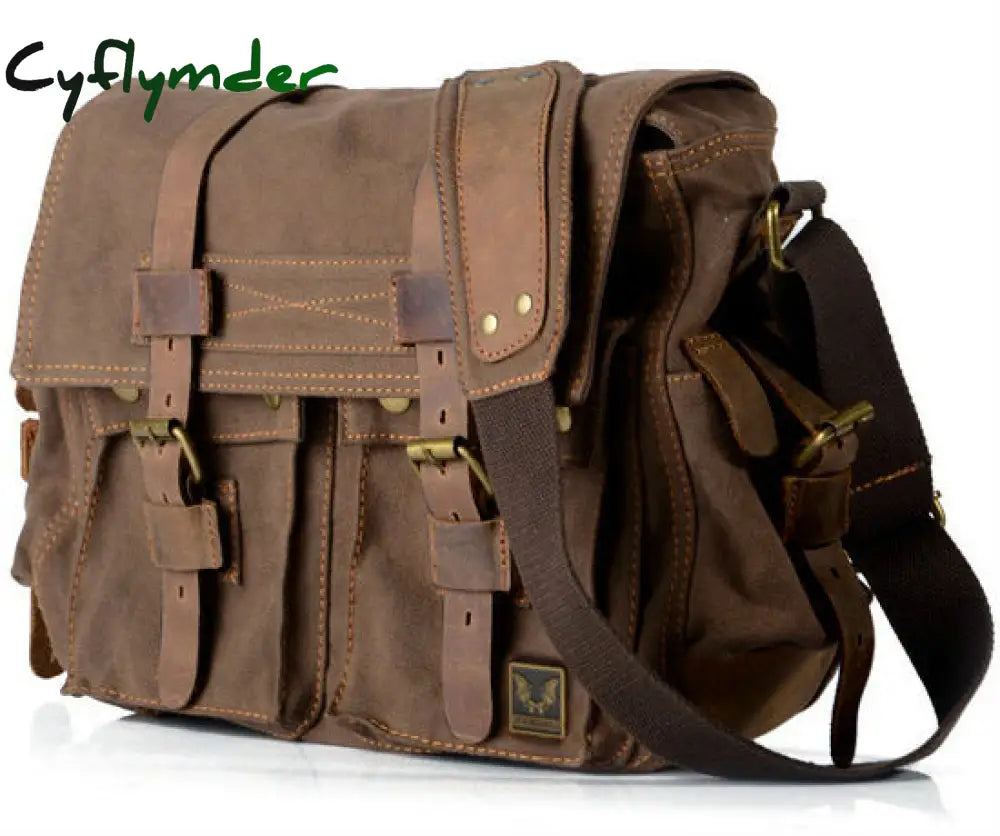 Cyflymder Military Canvas + Genuine Leather Men Messenger Bag Shoulder Men Crossbody Casual