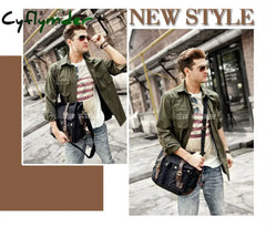 Cyflymder Military Canvas + Genuine Leather Men Messenger Bag Shoulder Men Crossbody Casual