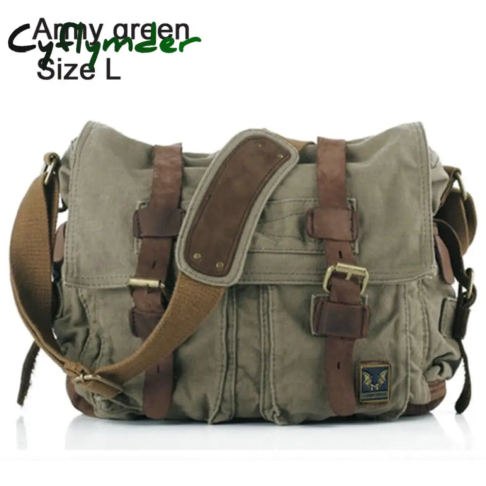 Cyflymder Military Canvas + Genuine Leather Men Messenger Bag Shoulder Men Crossbody Casual Army