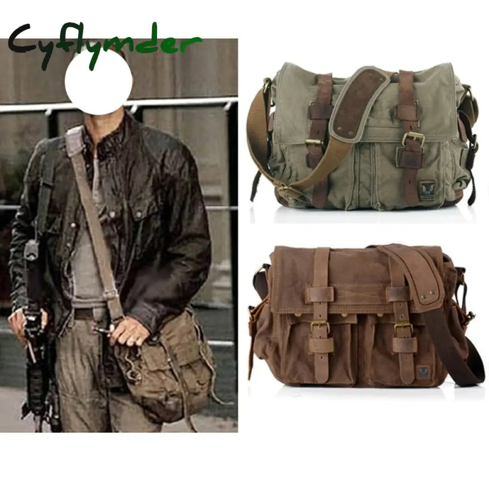 Cyflymder Military Canvas + Genuine Leather Men Messenger Bag Shoulder Men Crossbody Casual Army