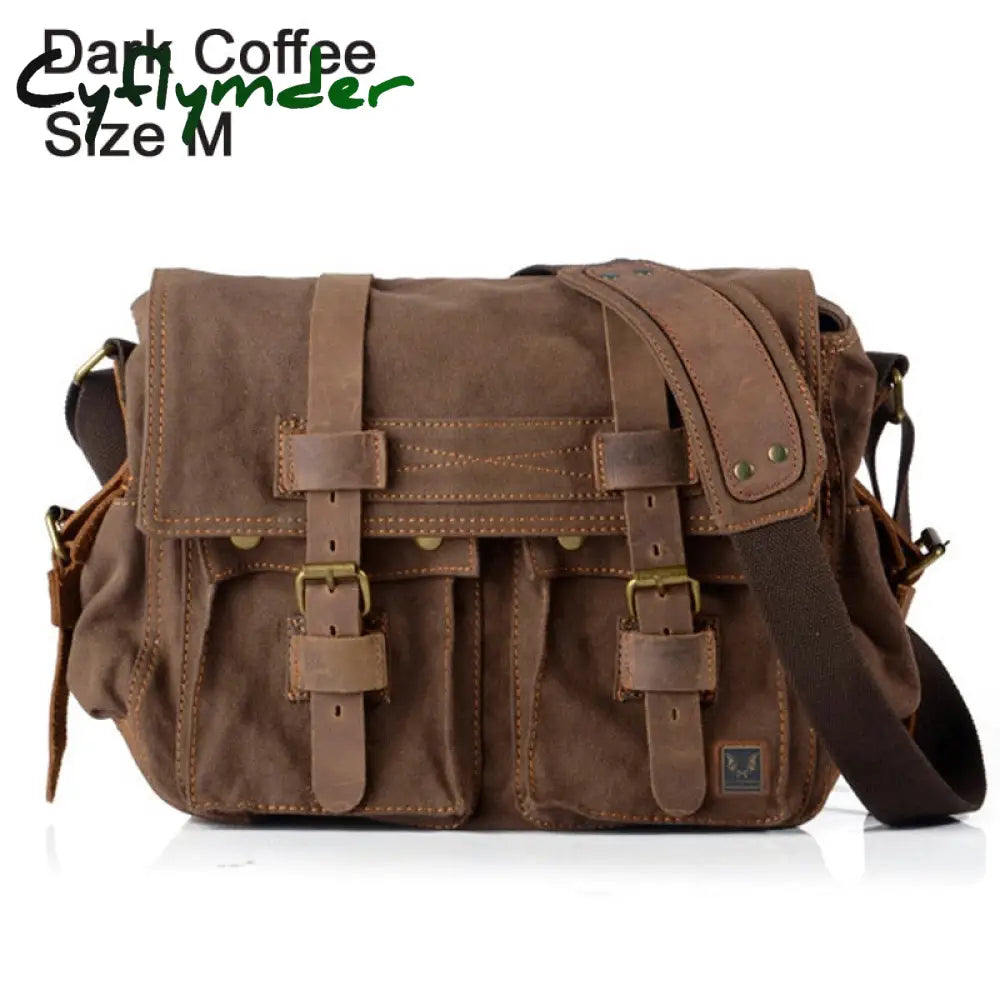 Cyflymder Military Canvas + Genuine Leather Men Messenger Bag Shoulder Men Crossbody Casual Dark