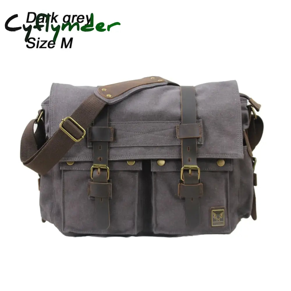 Cyflymder Military Canvas + Genuine Leather Men Messenger Bag Shoulder Men Crossbody Casual Dark