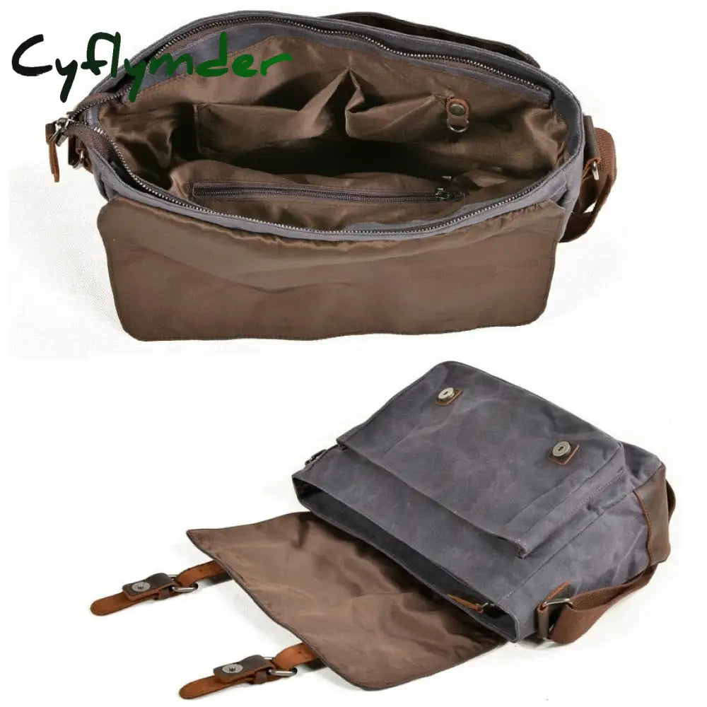 Cyflymder Military Vintage Canvas Leather Crossbody Bag Men Shoulder Bags Waterproof Travel Satchel