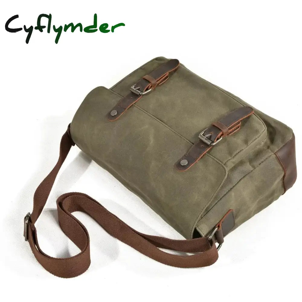 Cyflymder Military Vintage Canvas Leather Crossbody Bag Men Shoulder Bags Waterproof Travel Satchel