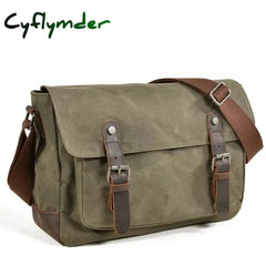 Cyflymder Military Vintage Canvas Leather Crossbody Bag Men Shoulder Bags Waterproof Travel Satchel