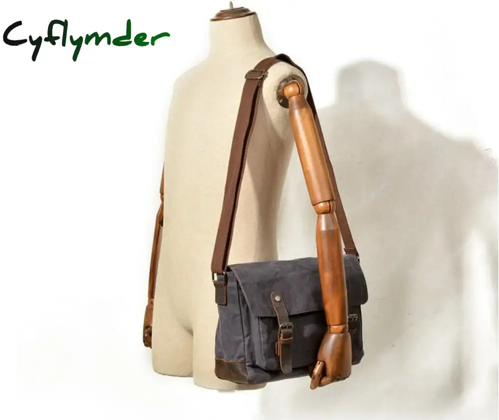 Cyflymder Military Vintage Canvas Leather Crossbody Bag Men Shoulder Bags Waterproof Travel Satchel