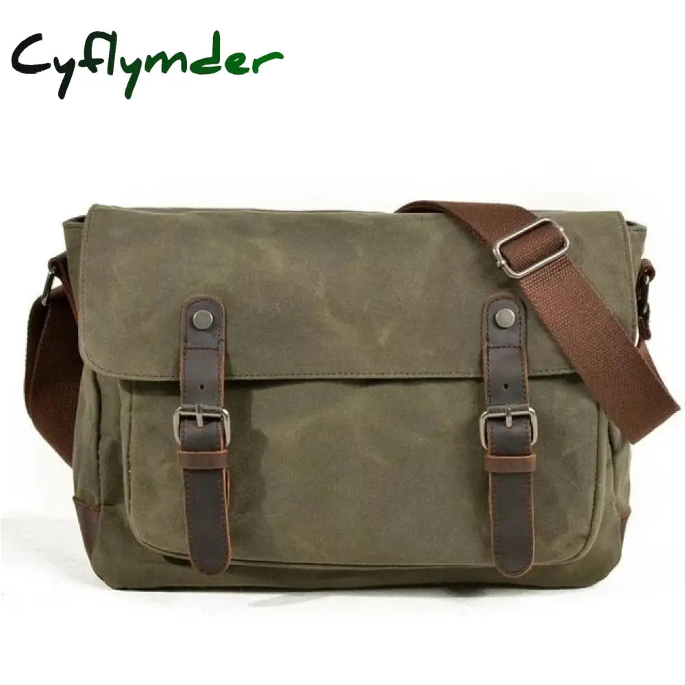 Cyflymder Military Vintage Canvas Leather Crossbody Bag Men Shoulder Bags Waterproof Travel Satchel