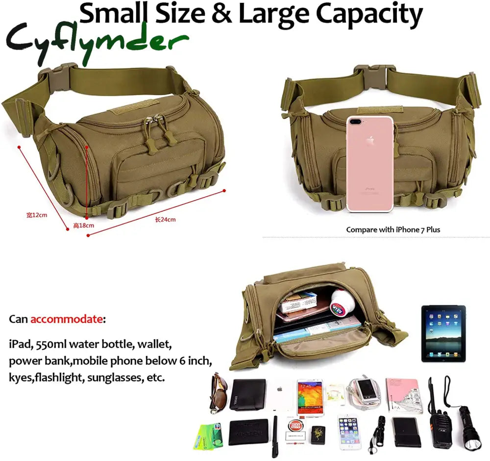 Cyflymder Military Waist Bag Tactical Fanny Pack Adjustable Strap Waterproof Sport Mobile Phone