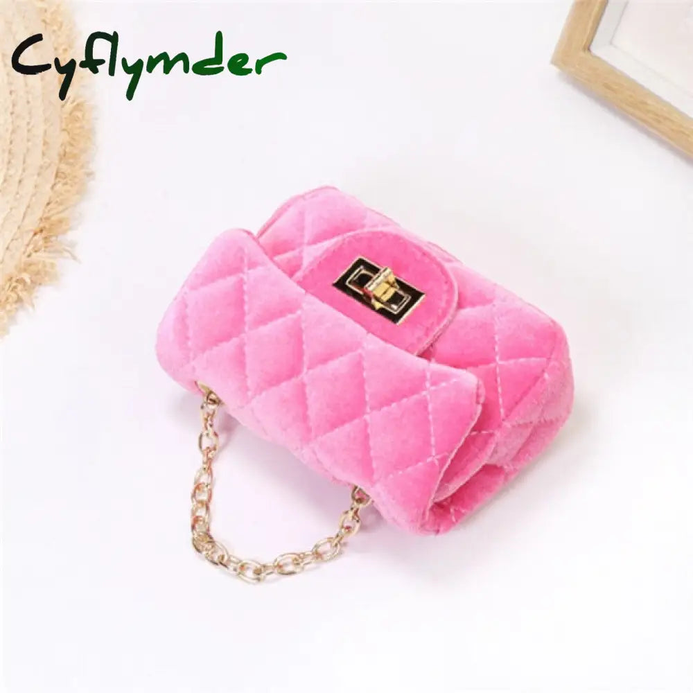 Cyflymder Mini 12Cm Children Shoulder Bag Hot Pink Velvet Handbag High End Pu Kid Evening Christmas