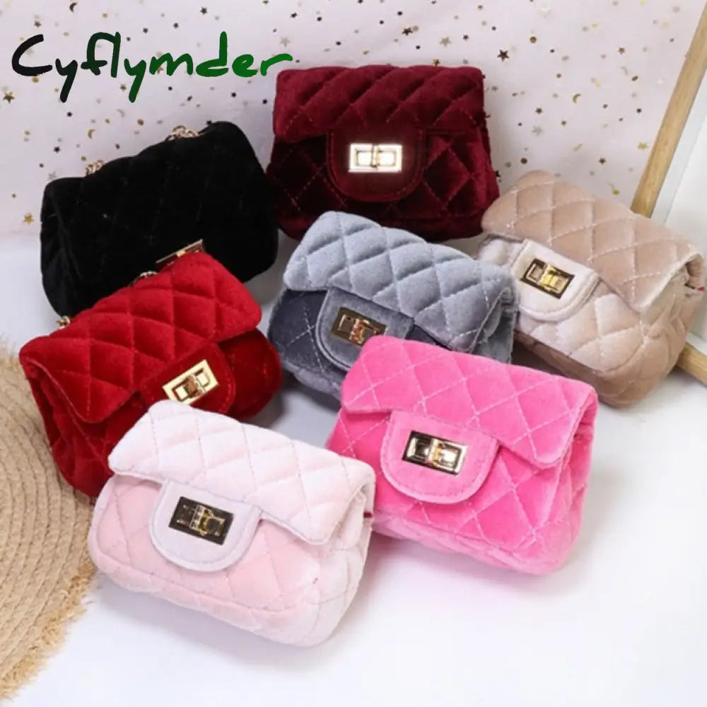 Cyflymder Mini 12Cm Children Shoulder Bag Hot Pink Velvet Handbag High End Pu Kid Evening Christmas