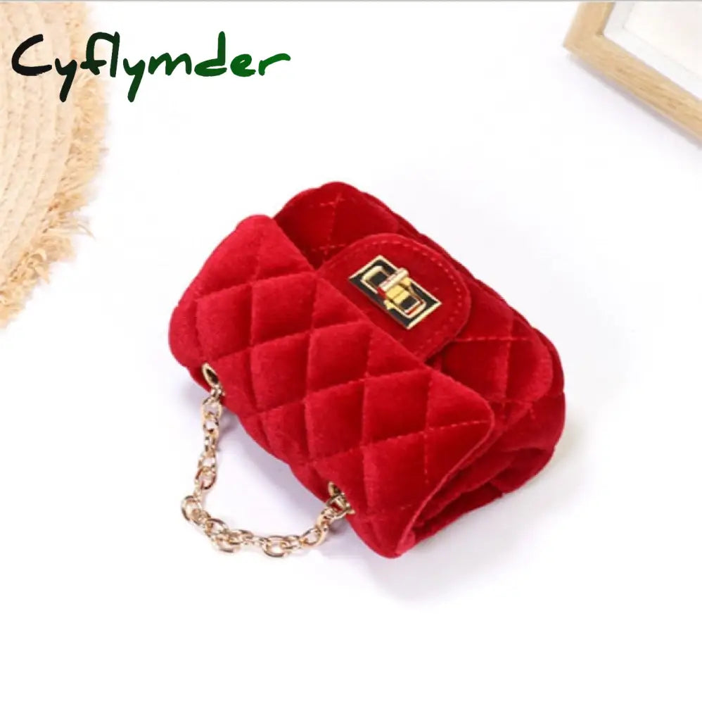 Cyflymder Mini 12Cm Children Shoulder Bag Hot Pink Velvet Handbag High End Pu Kid Evening Christmas