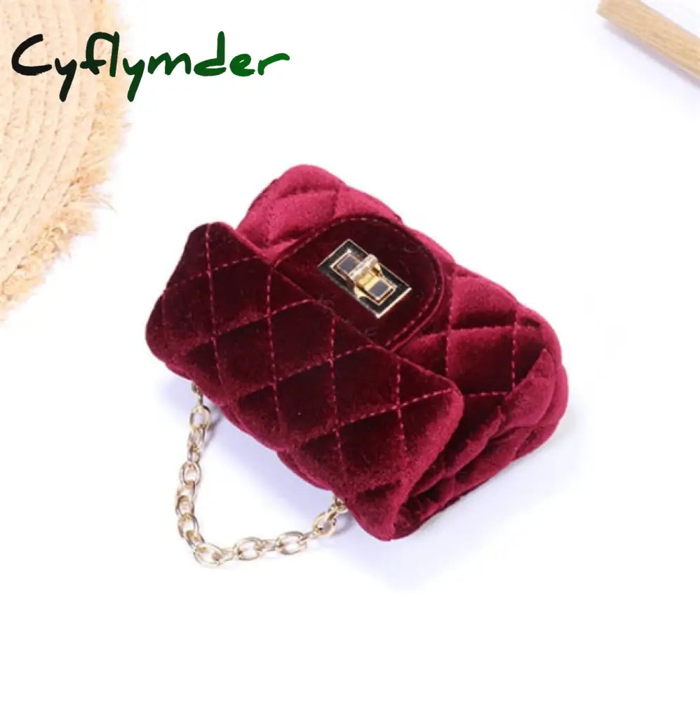 Cyflymder Mini 12Cm Children Shoulder Bag Hot Pink Velvet Handbag High End Pu Kid Evening Christmas