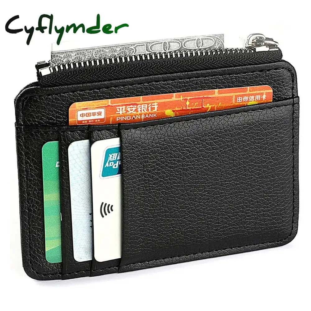 Cyflymder Mini Credit Card Wallet Id Holder Men’s Small Thin Sleeve Zipper Short Coin