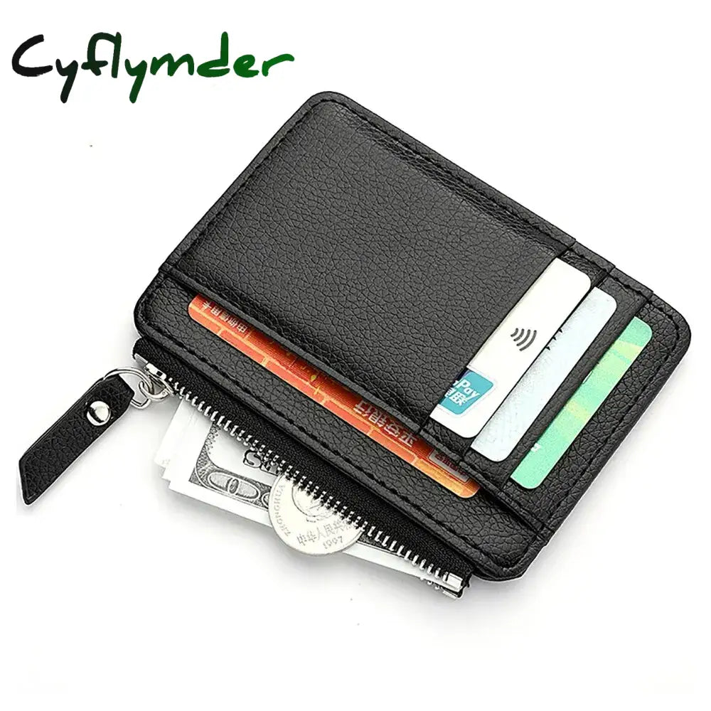 Mini Credit Card Wallet Id Card Holder Men's Small Wallet Thin Sleeve Zipper Short Coin Wallet