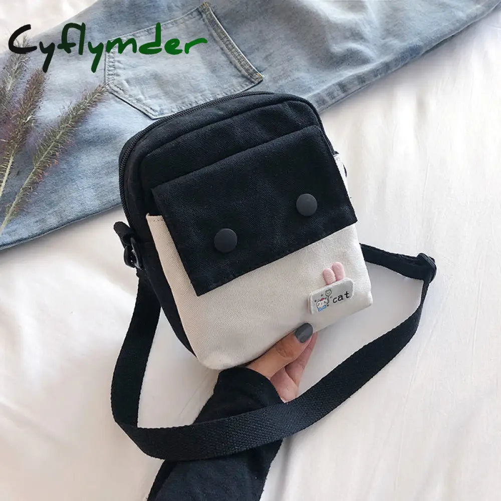 Cyflymder Mini Shoulder Bag Female Small Canvas Fashion Cross Body Casual Handbag Simple Zipper