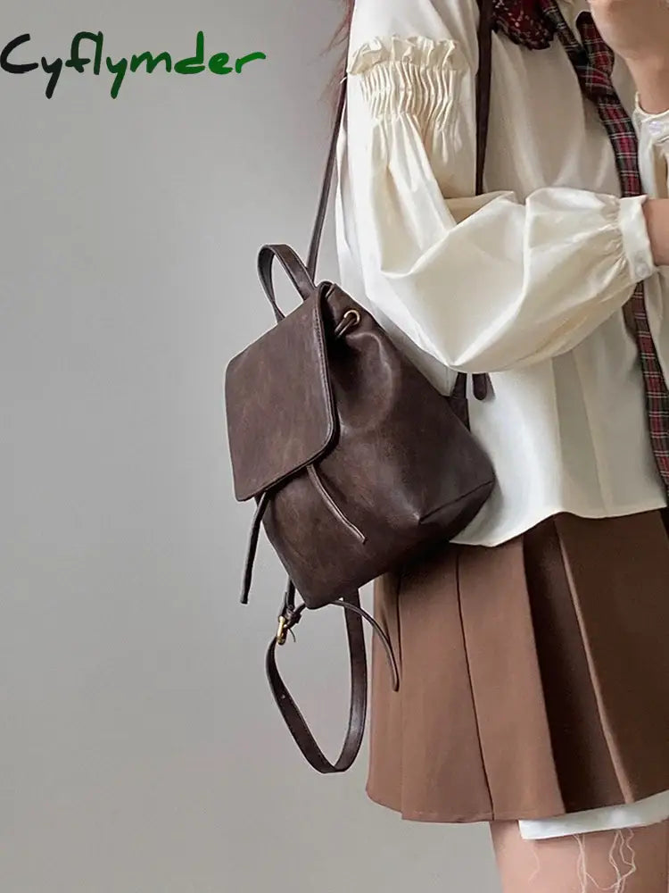 Cyflymder Mini Small Retro Brown Backpack Women Spring And Summer New Simple Versatile Shoulder Bag