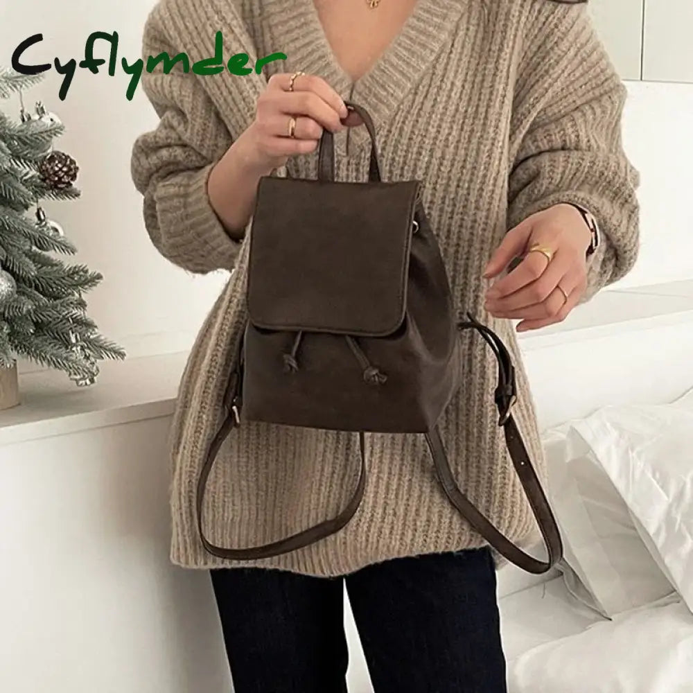 Cyflymder Mini Small Retro Brown Backpack Women Spring And Summer New Simple Versatile Shoulder Bag