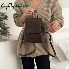 Cyflymder Mini Small Retro Brown Backpack Women Spring And Summer New Simple Versatile Shoulder Bag