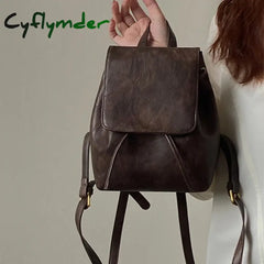 Cyflymder Mini Small Retro Brown Backpack Women Spring And Summer New Simple Versatile Shoulder Bag