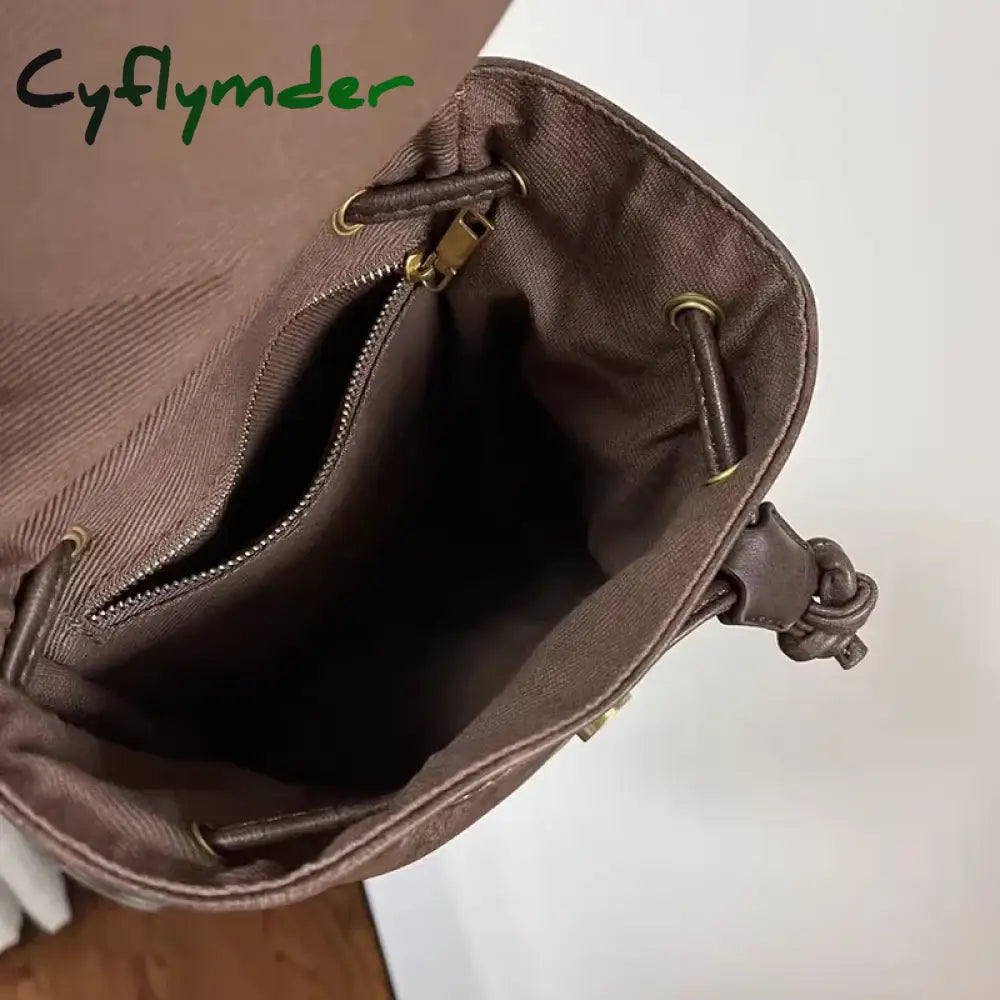 Cyflymder Mini Small Retro Brown Backpack Women Spring And Summer New Simple Versatile Shoulder Bag