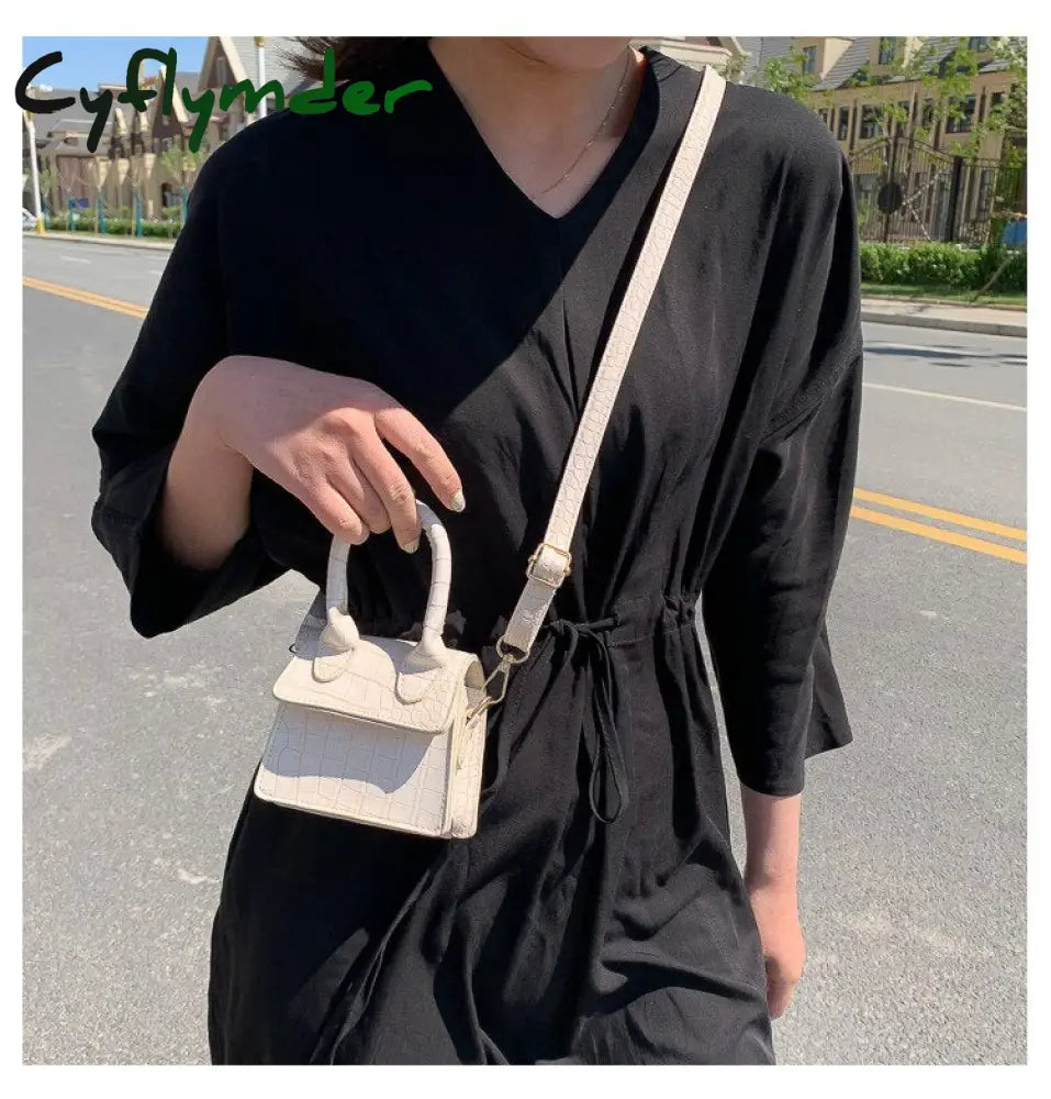 Cyflymder Mini Tote Bag Crocodile Pattern Flip Messenger Crossbody Female Simple Shoulder Small