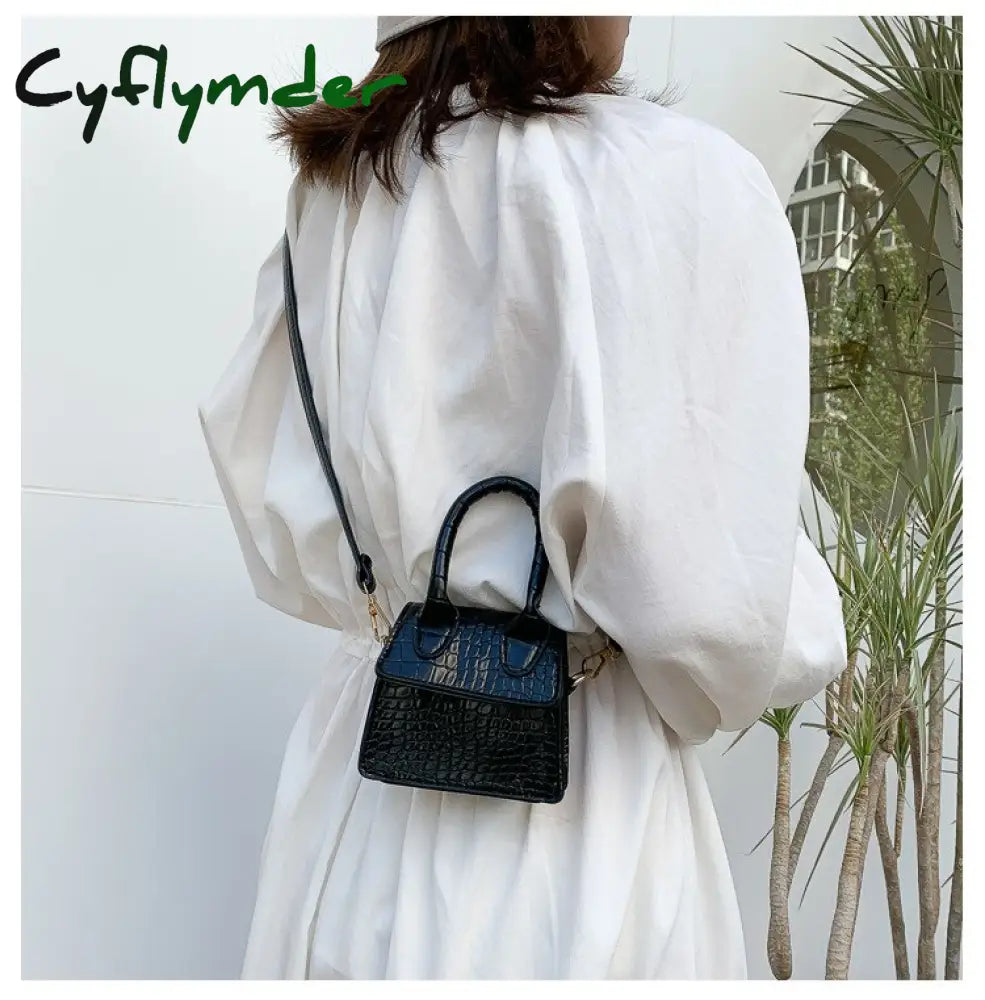 Cyflymder Mini Tote Bag Crocodile Pattern Flip Messenger Crossbody Female Simple Shoulder Small