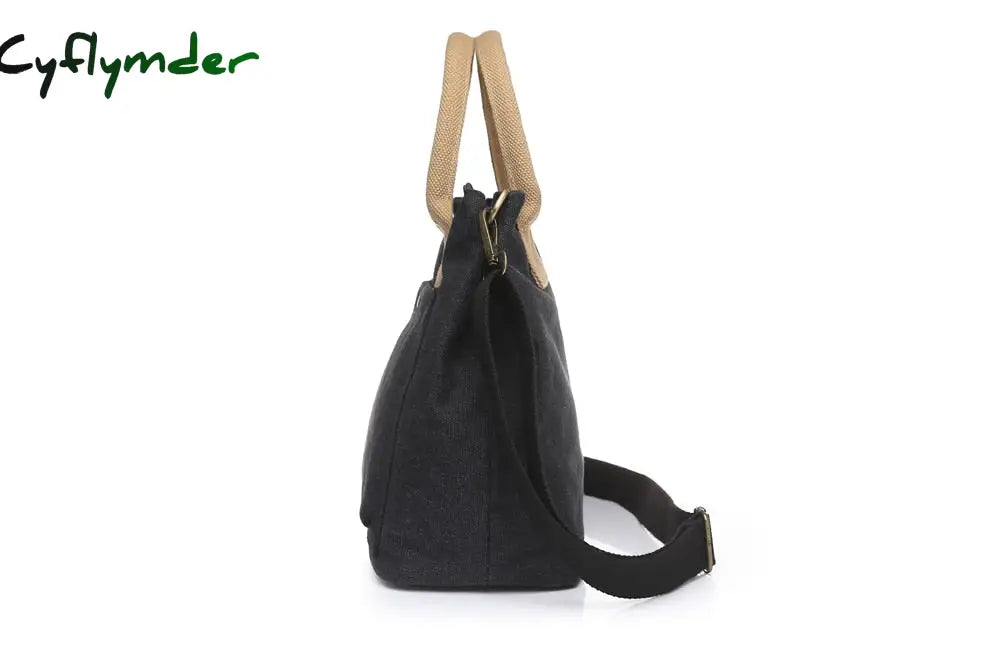 Cyflymder Mini Tote Bags For Women Simple Fashion Canvas Black Shoulder Messenger Bag Plain Color