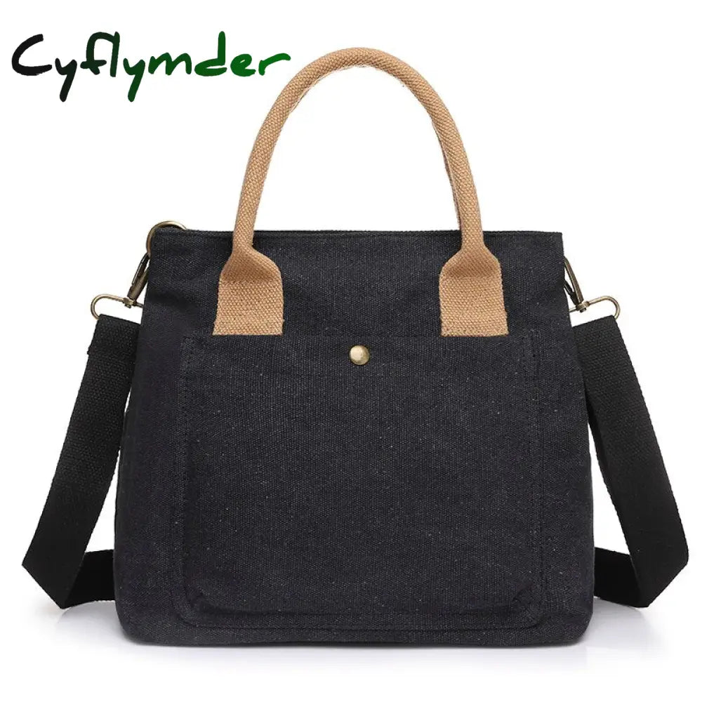 Cyflymder Mini Tote Bags For Women Simple Fashion Canvas Black Shoulder Messenger Bag Plain Color