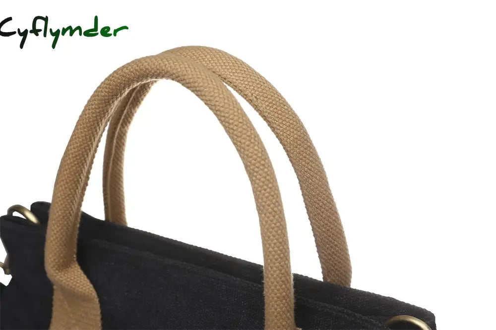 Cyflymder Mini Tote Bags For Women Simple Fashion Canvas Black Shoulder Messenger Bag Plain Color