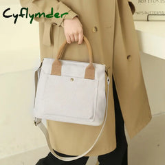 Cyflymder Mini Tote Bags For Women Simple Fashion Canvas Black Shoulder Messenger Bag Plain Color