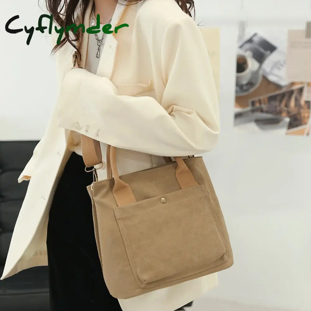 Cyflymder Mini Tote Bags For Women Simple Fashion Canvas Black Shoulder Messenger Bag Plain Color