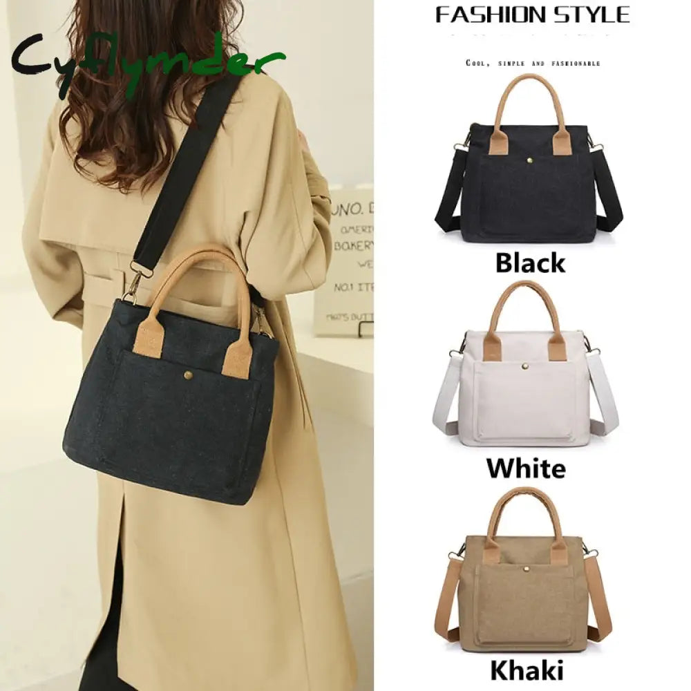 Cyflymder Mini Tote Bags For Women Simple Fashion Canvas Black Shoulder Messenger Bag Plain Color