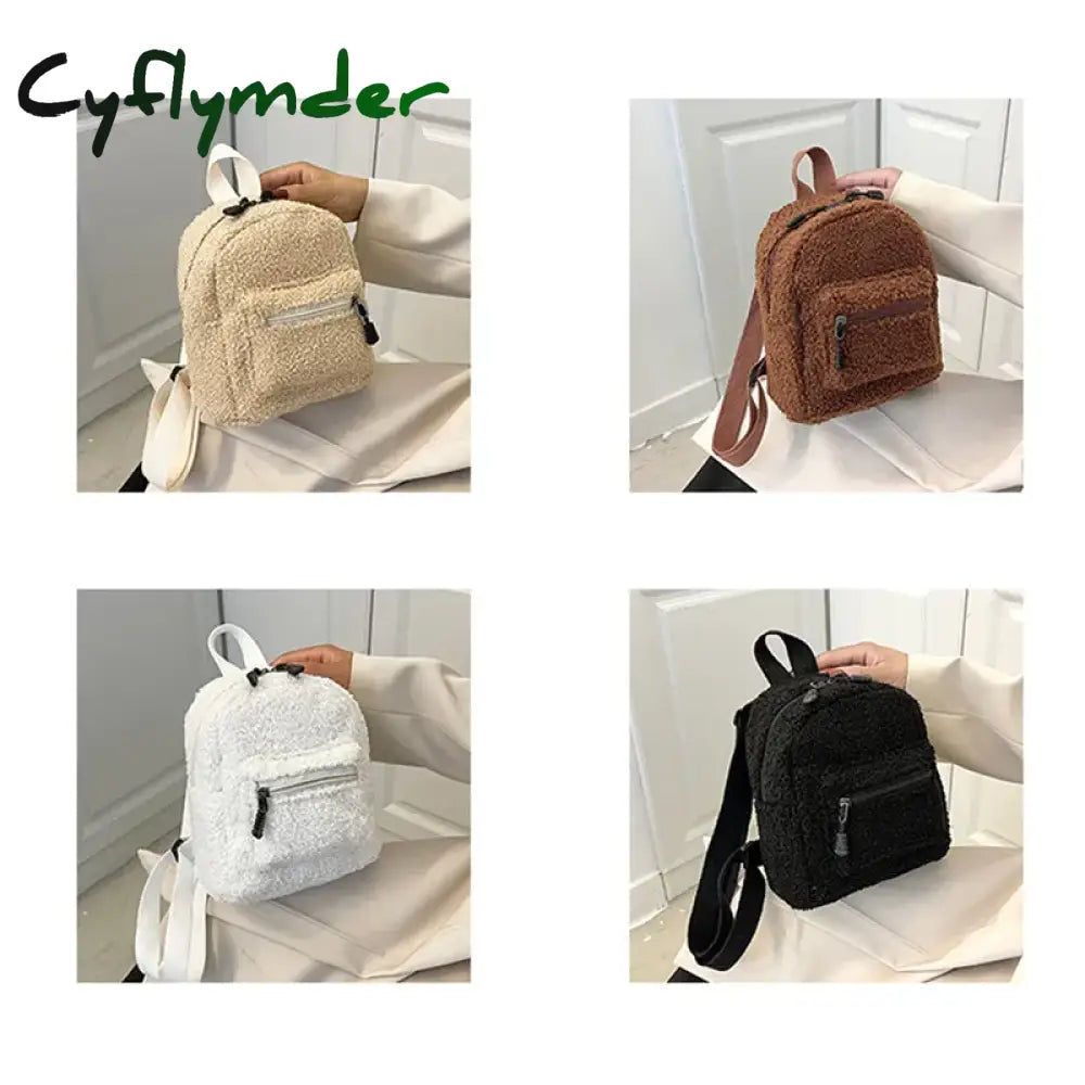 Cyflymder Mini Women’s Backpacks Trend Plush Female Bag Solid Small Feminina Backpack School Bags
